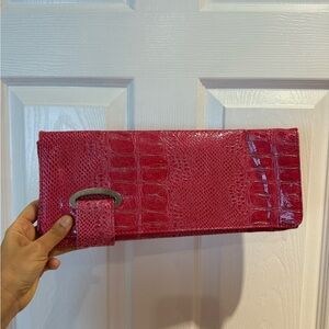 Elegant Pink Crocodile-Embossed Clutch